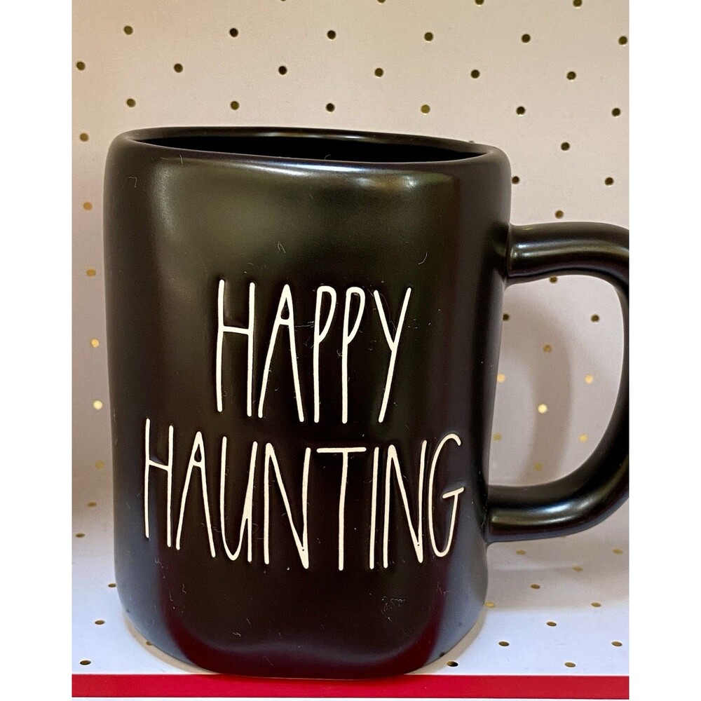 Rae Dunn Artisan Collection HAPPY HAUNTING Black Mug Double Sided Halloween